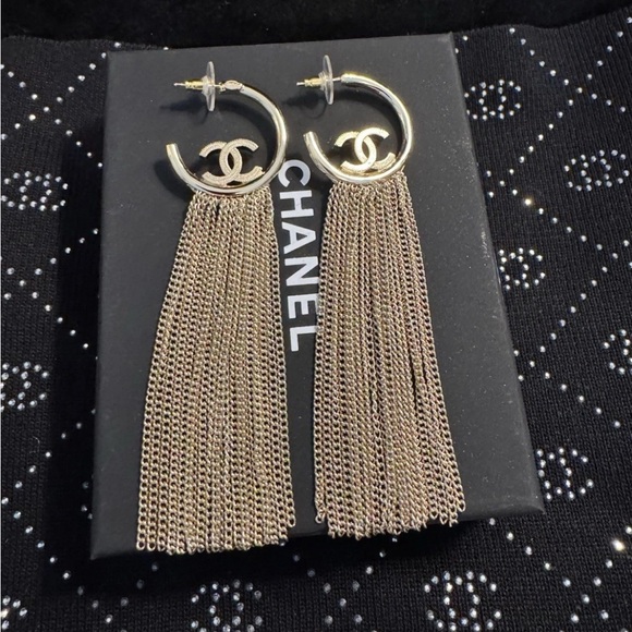 CHANEL Gold Chain Tassel Earrings - Picture 1 of 7